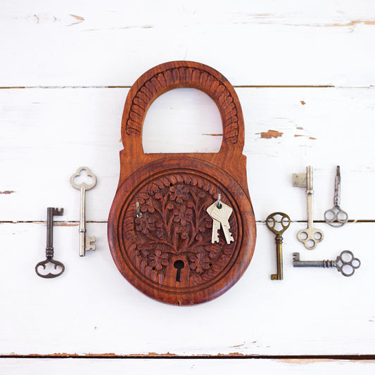 SOLD - Vintage Carved Wood Key Rack