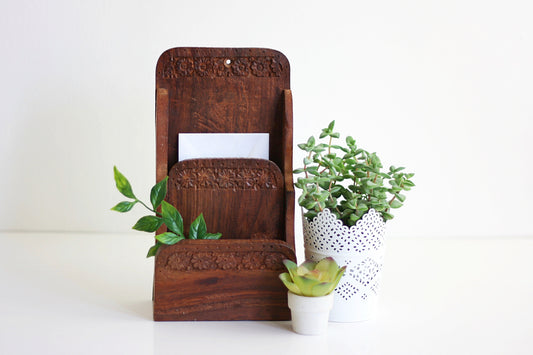 SOLD - Vintage Carved Wood Letter Sorter