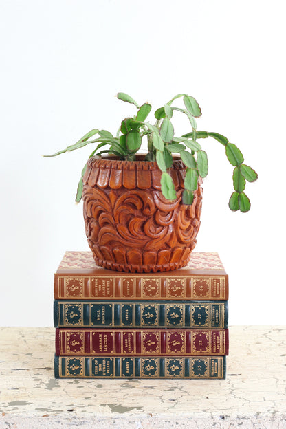 SOLD - Vintage Carved Wood Planter