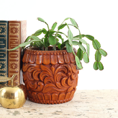 SOLD - Vintage Carved Wood Planter