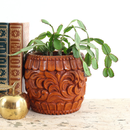 SOLD - Vintage Carved Wood Planter