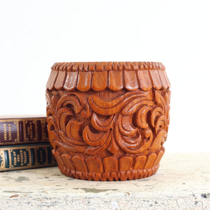 SOLD - Vintage Carved Wood Planter