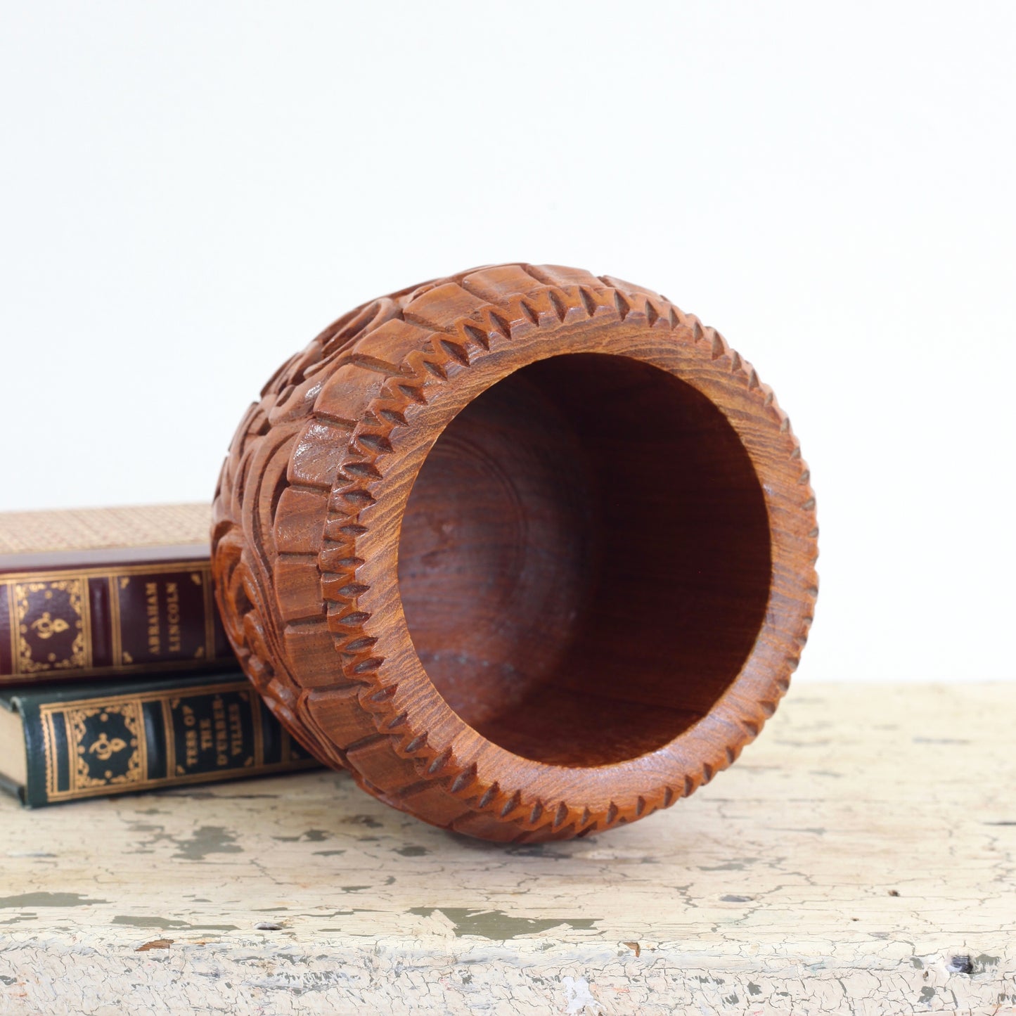 SOLD - Vintage Carved Wood Planter