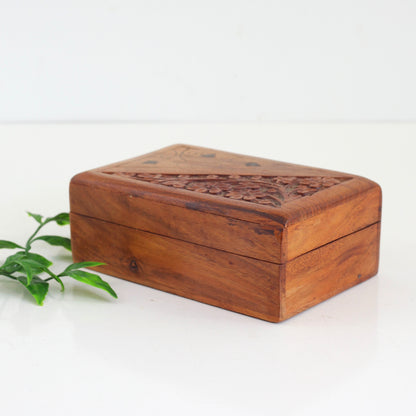 SOLD - Vintage Carved Wood & Brass Trinket Box