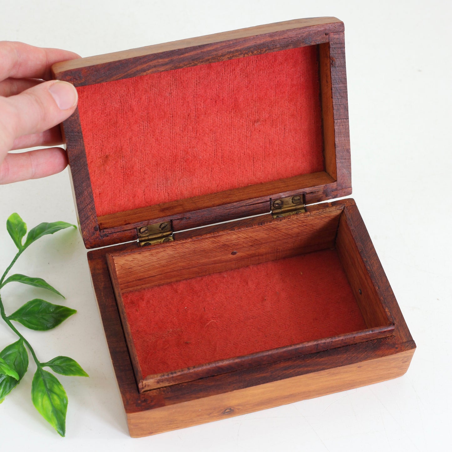 SOLD - Vintage Carved Wood & Brass Trinket Box