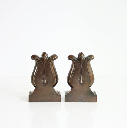SOLD - Art Deco Brass and Copper Lyre Bookends by PMC