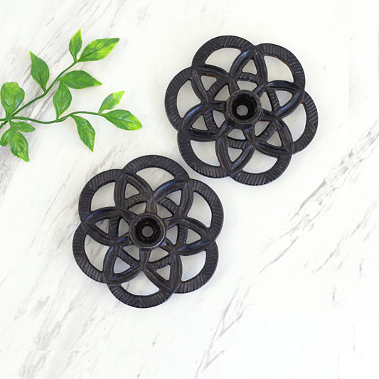 SOLD - Vintage Cast Iron Emig Geometric Candlesticks