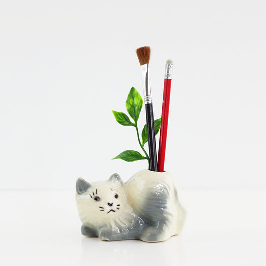 SOLD - Vintage Ceramic Cat Vase / Planter / Pencil Holder