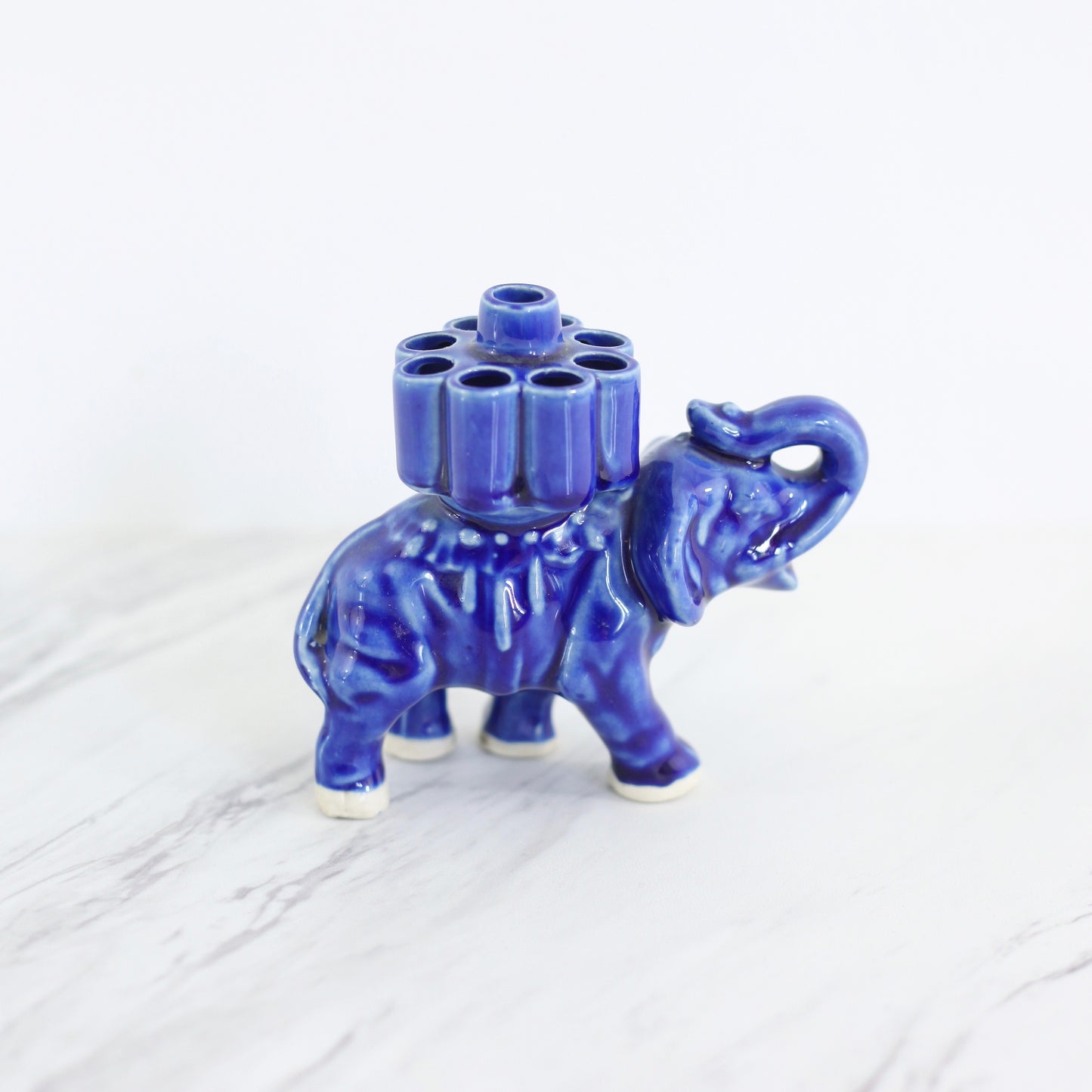 SOLD - Vintage 1940s Blue Ceramic Elephant Cigarette Holder