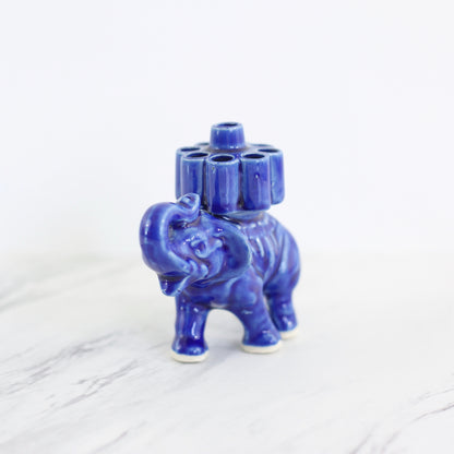 SOLD - Vintage 1940s Blue Ceramic Elephant Cigarette Holder