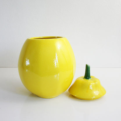 SOLD - Vintage Ceramic Lemon Cookie Jar / Mid Century Yellow Lemon Fruit Canister