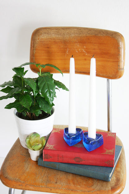 SOLD - Mid Century Modern Nuline Glass Candle Holders / Vintage Art Glass Candle Holders by Wheaton Glass