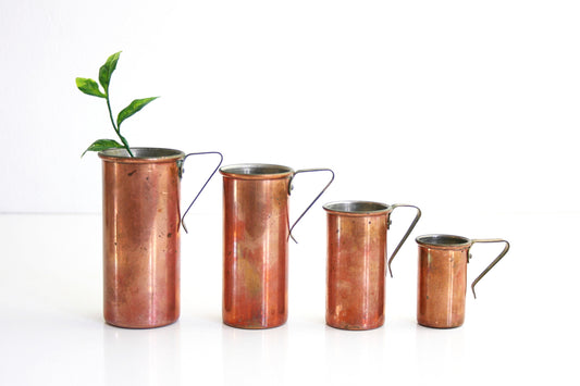 SOLD - Mid Century Copper and Brass Revere Ware Measuring Cups Set