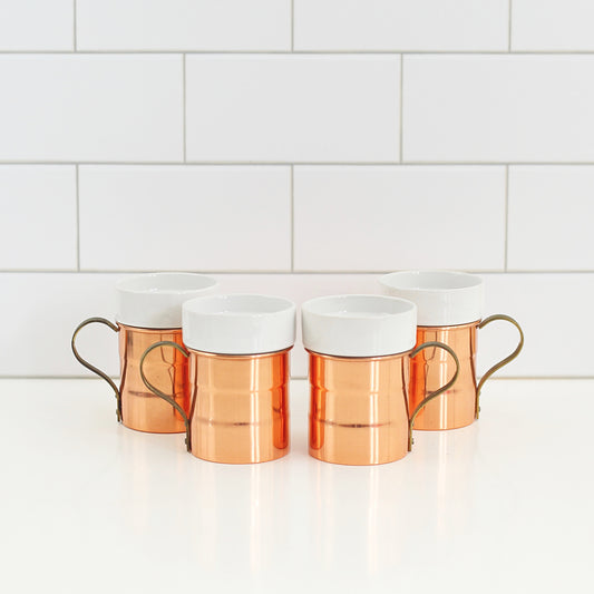 SOLD - Vintage Copper Mugs with Removable Ceramic Inserts