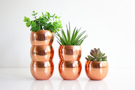 SOLD - Mid Century Modern Copper Roly Poly Tumblers / Vintage Coppercraft Guild Copper Cups