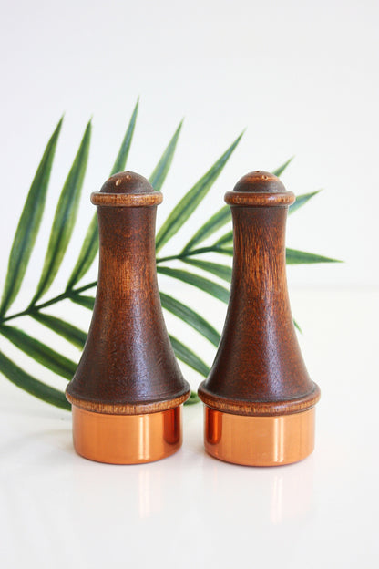 SOLD - Mid Century Coppercraft Guild Wood & Copper Salt & Pepper Shakers
