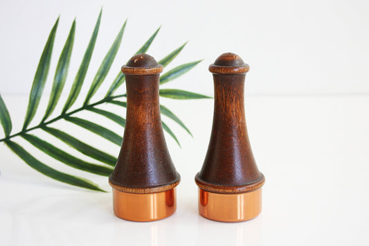 SOLD - Mid Century Coppercraft Guild Wood & Copper Salt & Pepper Shakers
