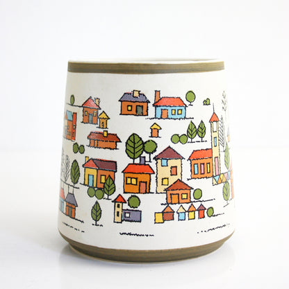 SOLD - Vintage Country Village Stoneware Planter / Vintage Houses Ceramic Jar From Japan