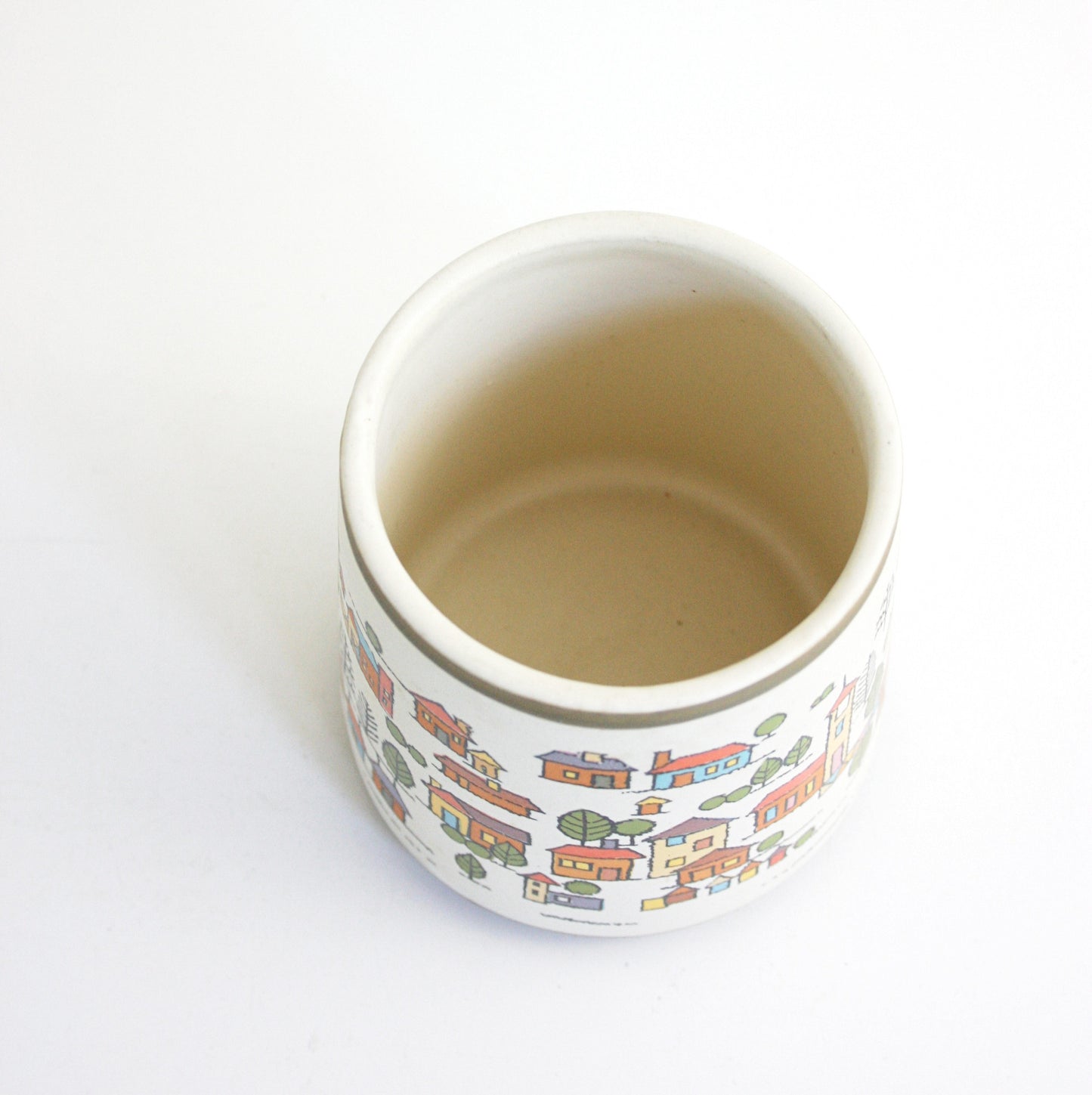 SOLD - Vintage Country Village Stoneware Planter / Vintage Houses Ceramic Jar From Japan