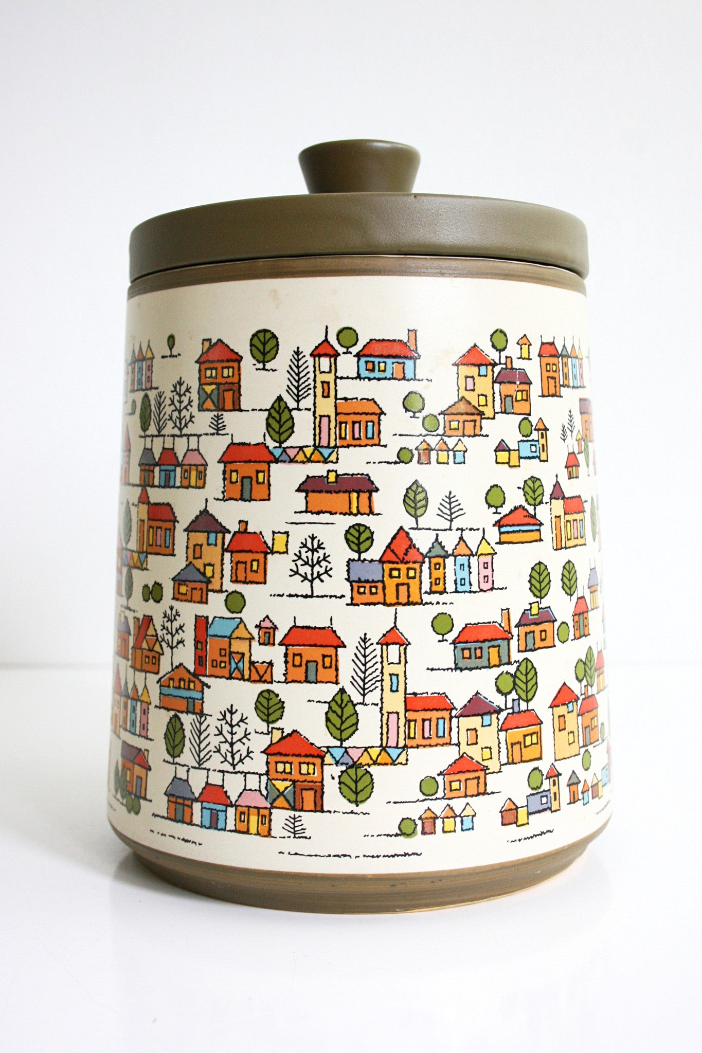 SOLD - Vintage Country Village Stoneware Canister Set / Vintage Houses Ceramic Canisters From Japan