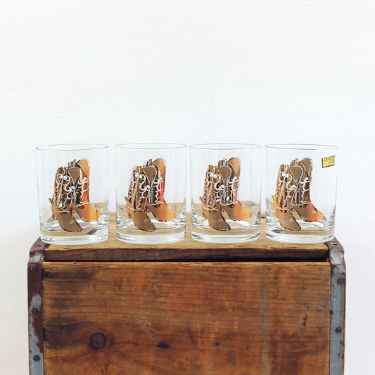 SOLD - Mid Century Culver Cowboy Boots Low Ball Glasses