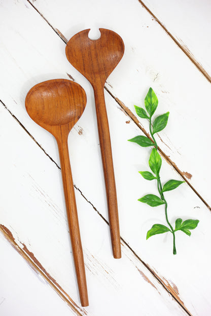SOLD - Vintage Danish Modern Carved Wood Salad Servers