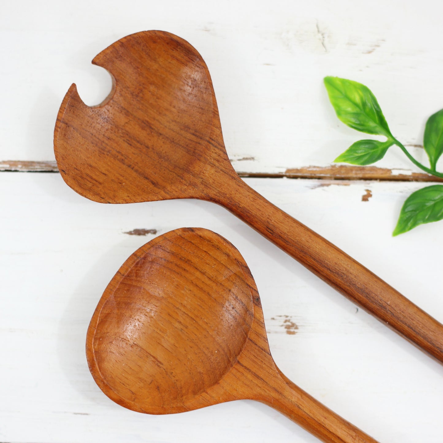 SOLD - Vintage Danish Modern Carved Wood Salad Servers