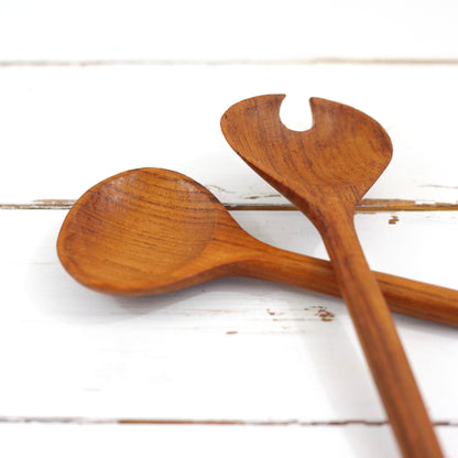 SOLD - Vintage Danish Modern Carved Wood Salad Servers