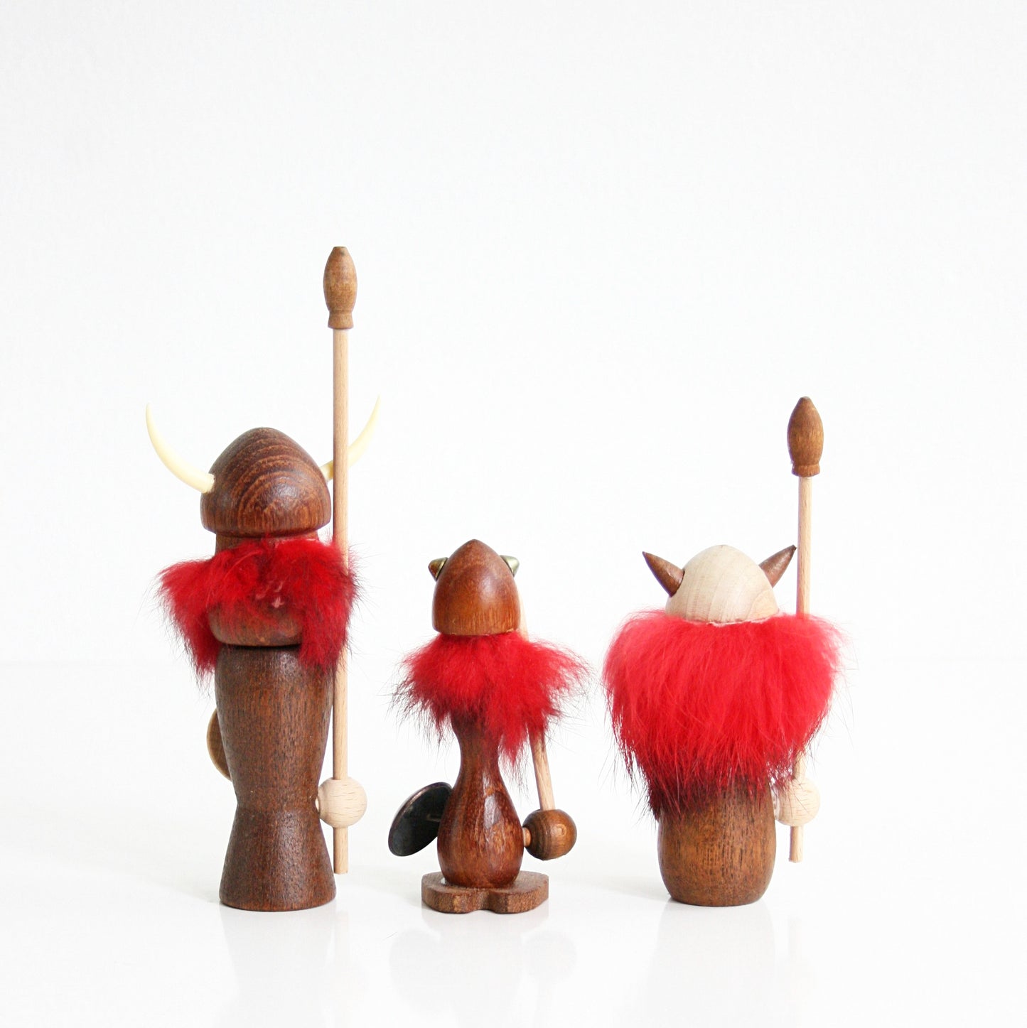 SOLD - Vintage Danish Modern Teak Wood Viking Figurines / Mid Century Modern Hans Bolling Vikings