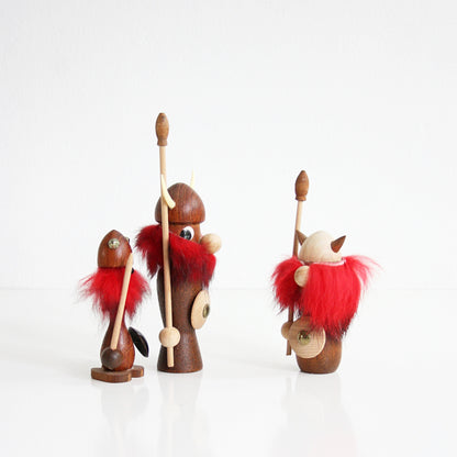 SOLD - Vintage Danish Modern Teak Wood Viking Figurines / Mid Century Modern Hans Bolling Vikings