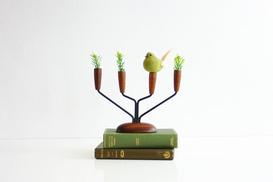 SOLD - Danish Modern Teak Wood and Metal Lüthje Candle Holder from Denmark