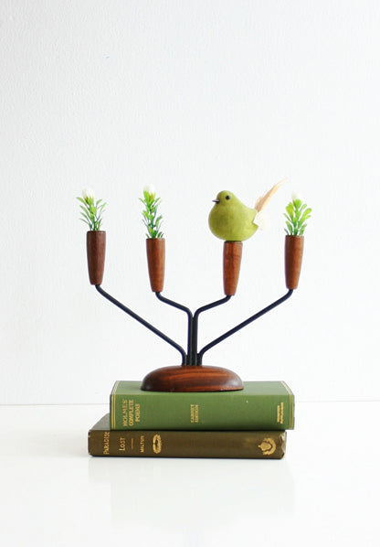 SOLD - Danish Modern Teak Wood and Metal Lüthje Candle Holder from Denmark