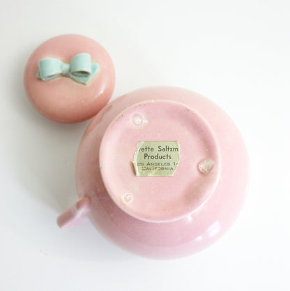 SOLD - Vintage Dorette Saltzman Cream Pitcher / Mid Century Modern Pastel Pink and Blue Pitcher