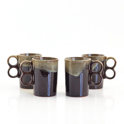 SOLD - Vintage Drip Glaze Trigger Handle Mugs