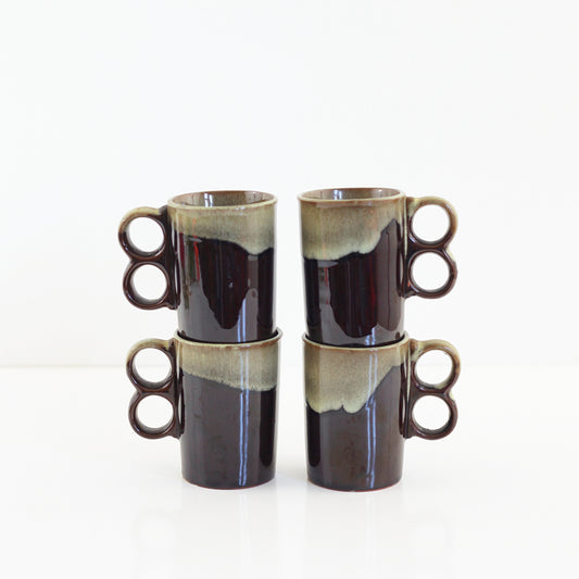 SOLD - Vintage Drip Glaze Trigger Handle Mugs