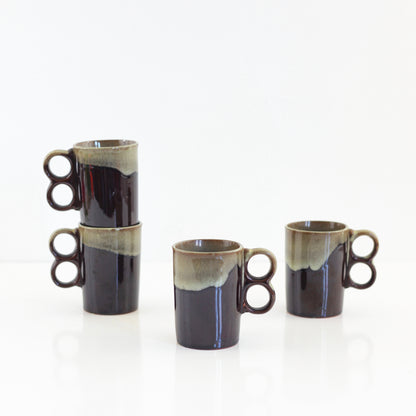 SOLD - Vintage Drip Glaze Trigger Handle Mugs
