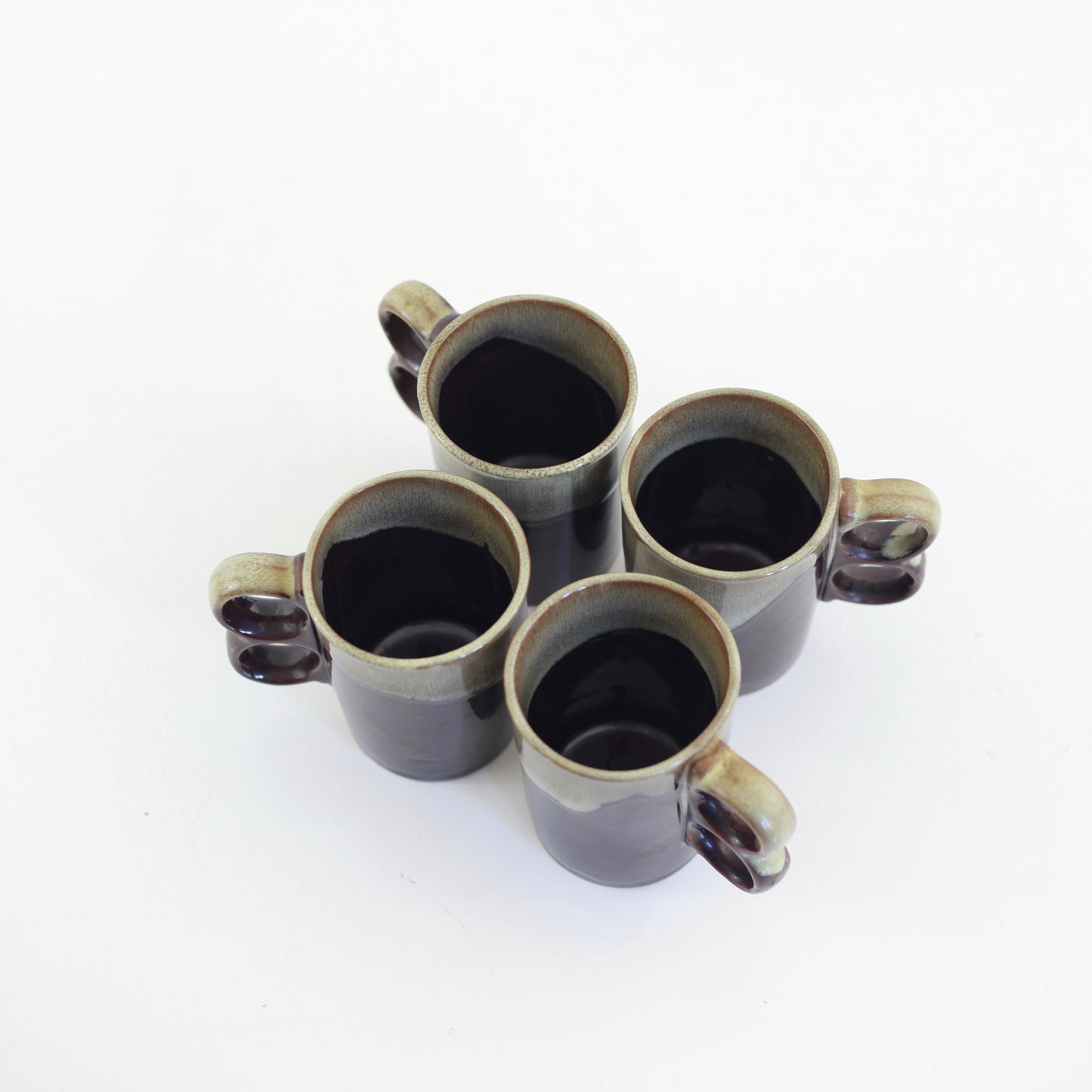 SOLD - Vintage Drip Glaze Trigger Handle Mugs