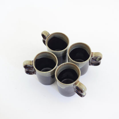 SOLD - Vintage Drip Glaze Trigger Handle Mugs