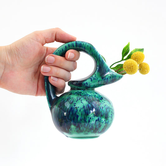 SOLD - Vintage Emerald & Cobalt Drip Glaze Pitcher