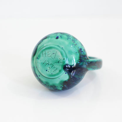 SOLD - Vintage Emerald & Cobalt Drip Glaze Pitcher