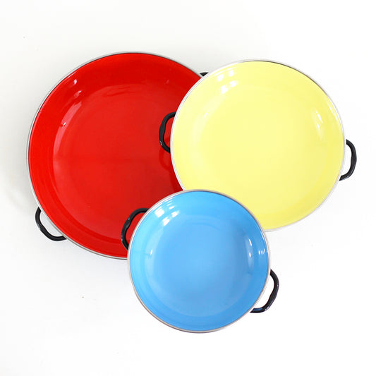 SOLD - Vintage Enamel Paella Pans - Set of Three