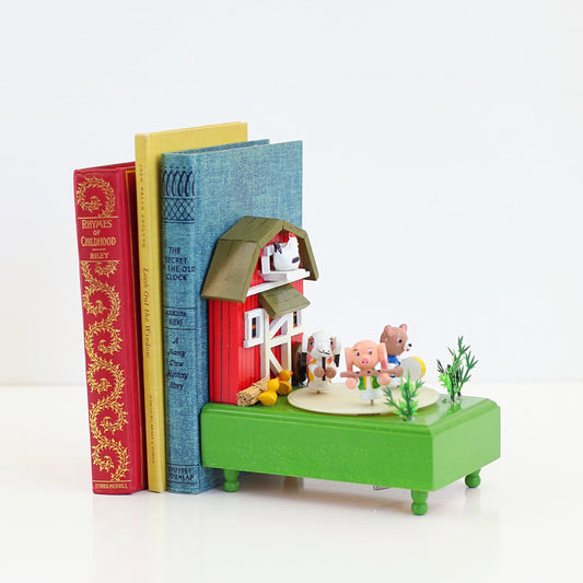 SOLD - Vintage Moving Musical Bookend - Old MacDonald Had a Farm