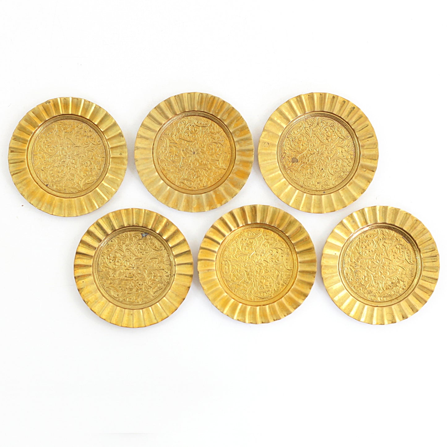 SOLD - Vintage Floral Brass Coaster Set