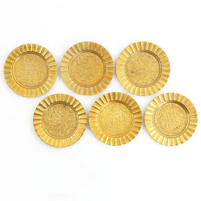 SOLD - Vintage Floral Brass Coaster Set