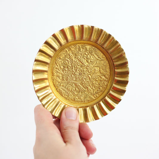 SOLD - Vintage Floral Brass Coaster Set