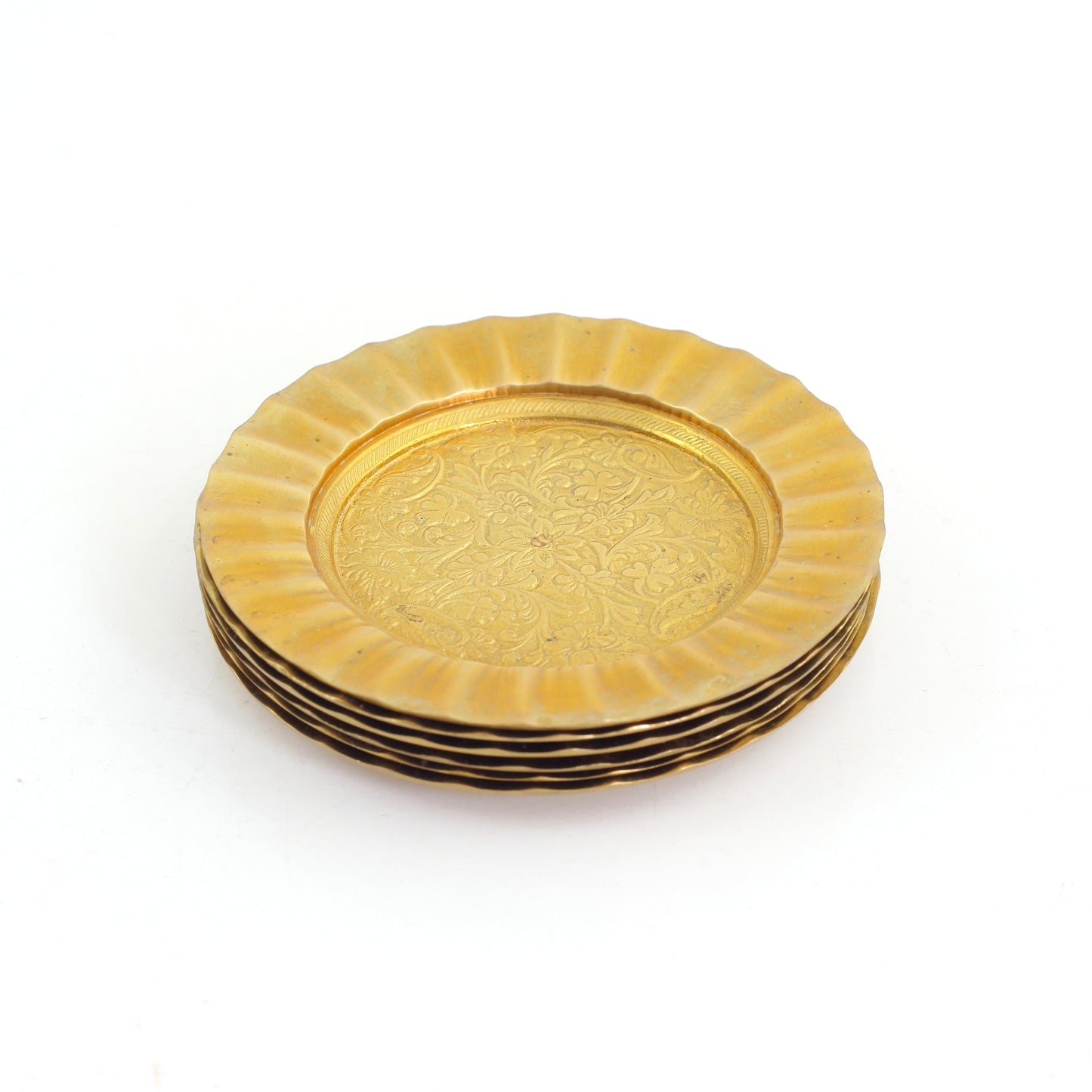 SOLD - Vintage Floral Brass Coaster Set