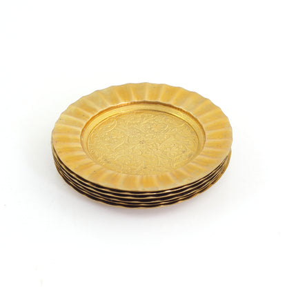 SOLD - Vintage Floral Brass Coaster Set