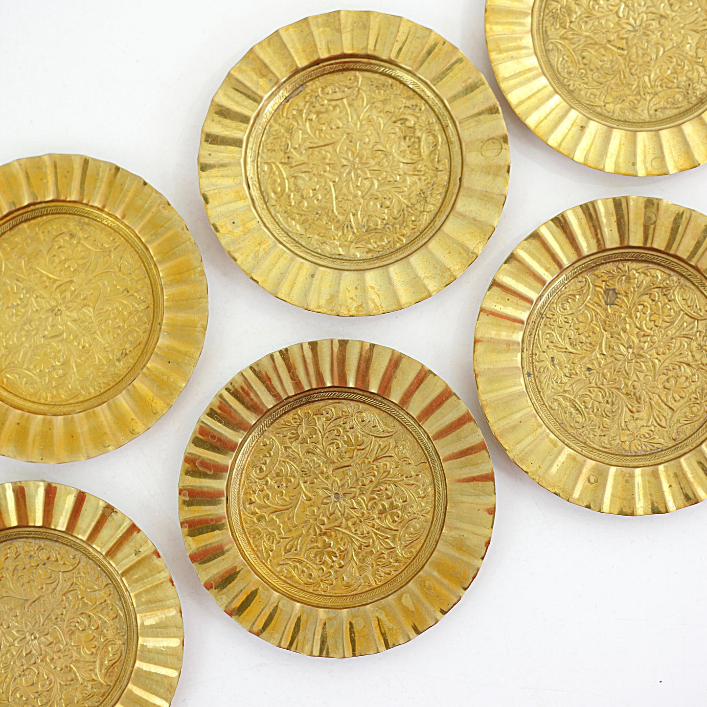 SOLD - Vintage Floral Brass Coaster Set