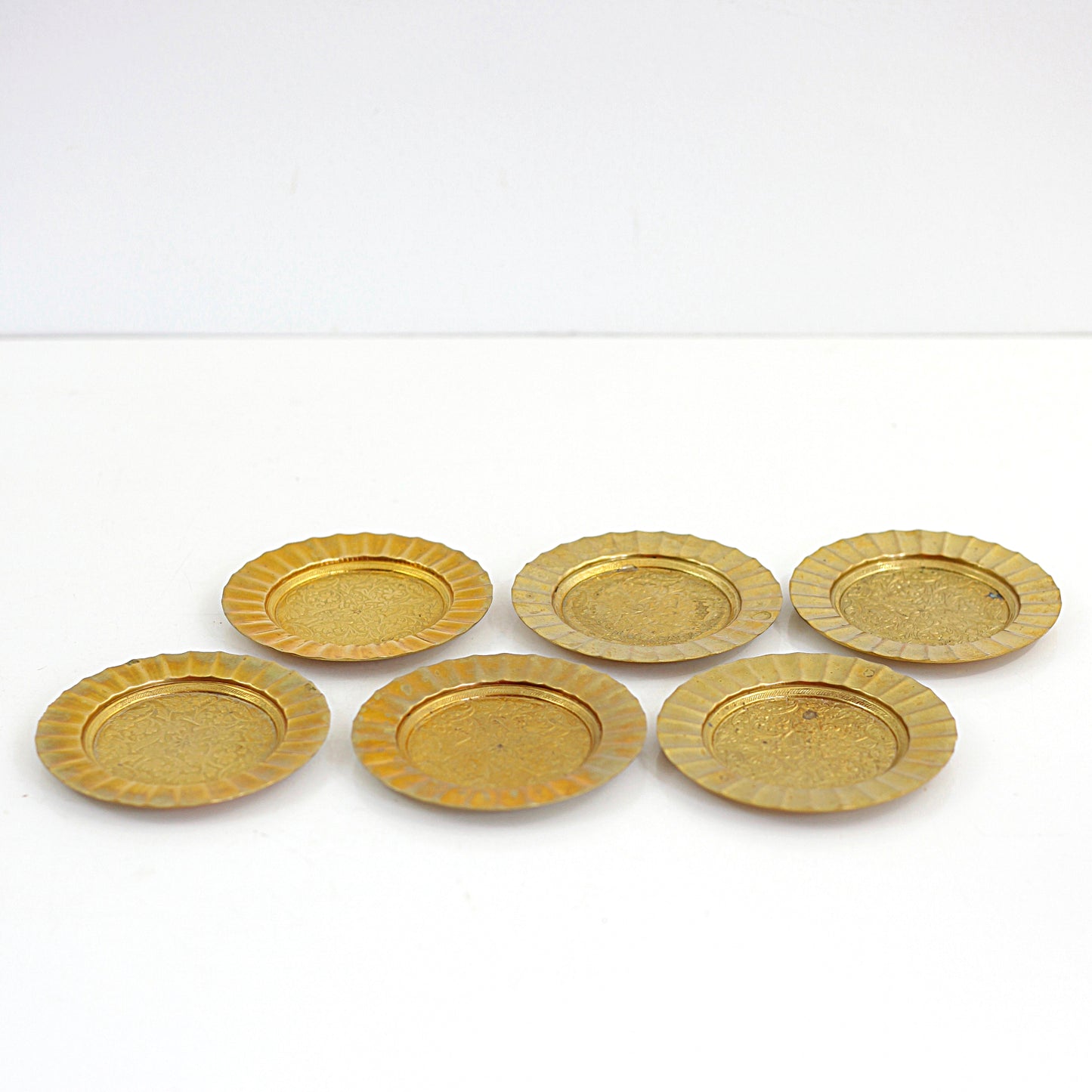 SOLD - Vintage Floral Brass Coaster Set