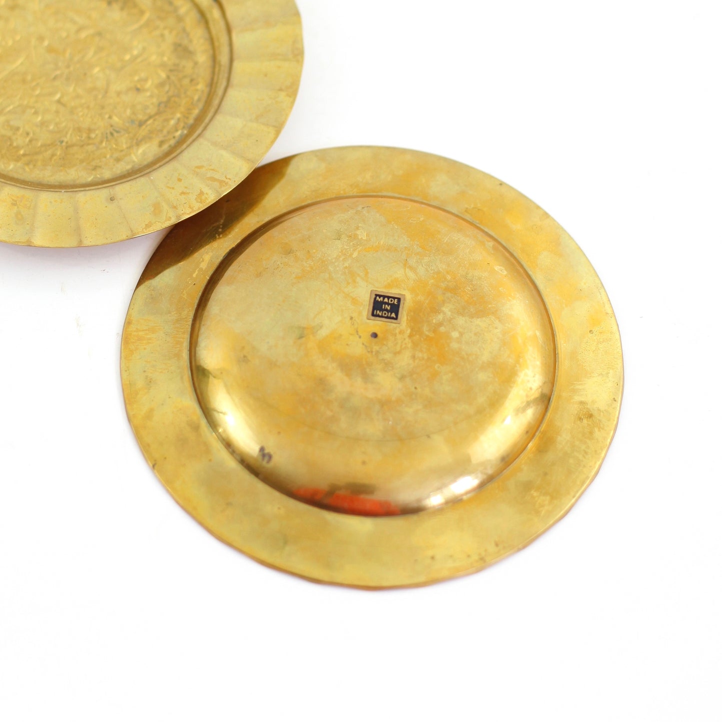 SOLD - Vintage Floral Brass Coaster Set